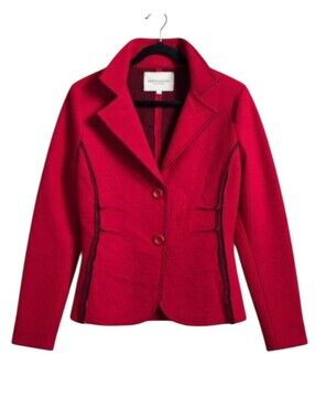 Marisa & Marie Red Wool-Blend Blazer w/ Notched Lapel and Structured Silhouette